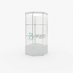 Витрина профильная вертикальная угловая полного обзора со световым блоком на тумбе